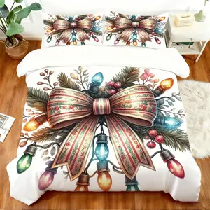 Three-Piece Christmas Quilt Set, Holiday Bell Pattern, Soft Polyester Bedding, Four-Season Home Decor Gift, Seasonal Festive Decoration