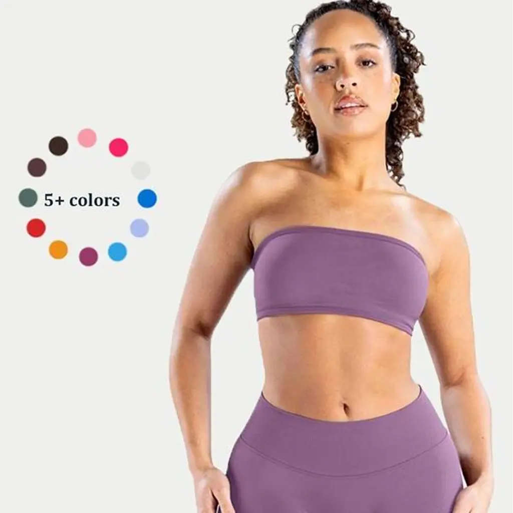 DEEFY Impact Backless Bandeau Fitness Sportswear Gymwear Women’s Padded  Sports Tube Top Sportswear Bra Strapless Wireless Solid Seamless Yoga Workout Bralette