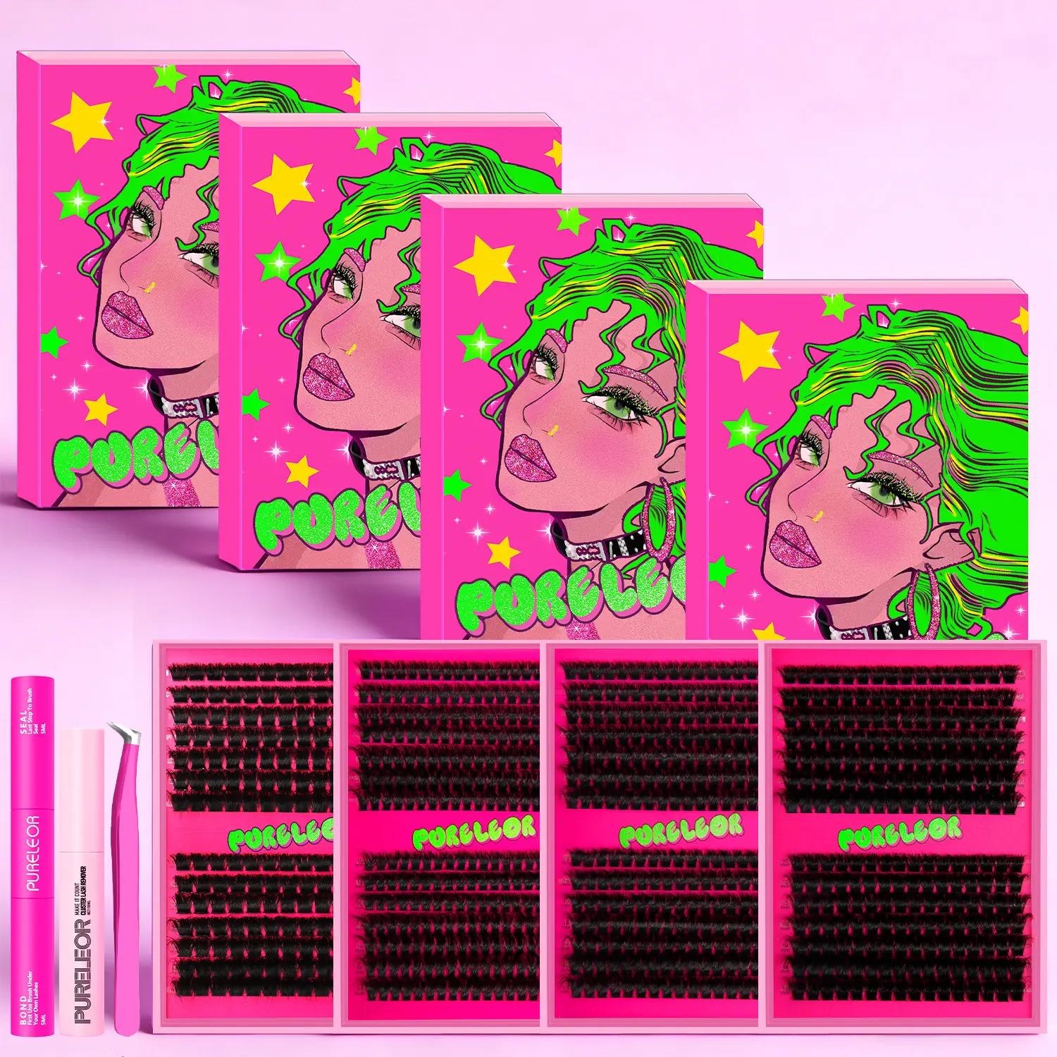 PURELEOR Eyelash Clusters Thick Individual D Curl Eyelashes Extensions Kit for Fluffy- Volume and Cat Eye Style DIY Mixed Length 10-16mm Lash