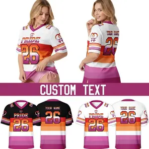Personalized Lesbian Pride Football Jersey, Custom Name Number Sports Shirt, Lesbian Flag Colors Game Day Outfit for Women LGBTQ Pride Fan