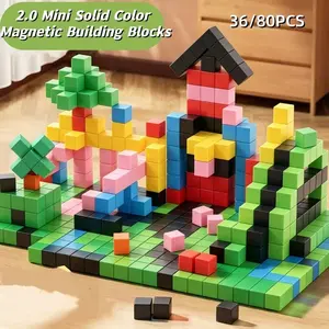 36/80pcs Magnetic Building Blocks Set, Portable Travel Kit, Stem Educational Toy, 3D Magnet Cube, Suitable for Kids Aged 3+, Boys & Girls
