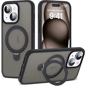 Phone case for iPhone 17 16 15 14 12 12 pro max plus Case with Magnetic Ring Stand [Compatible with Mag-Safe] [Military Drop Protection] Shockproof Translucent Phone Cover ,Anti-Yellowing,Cute Matte Translucent