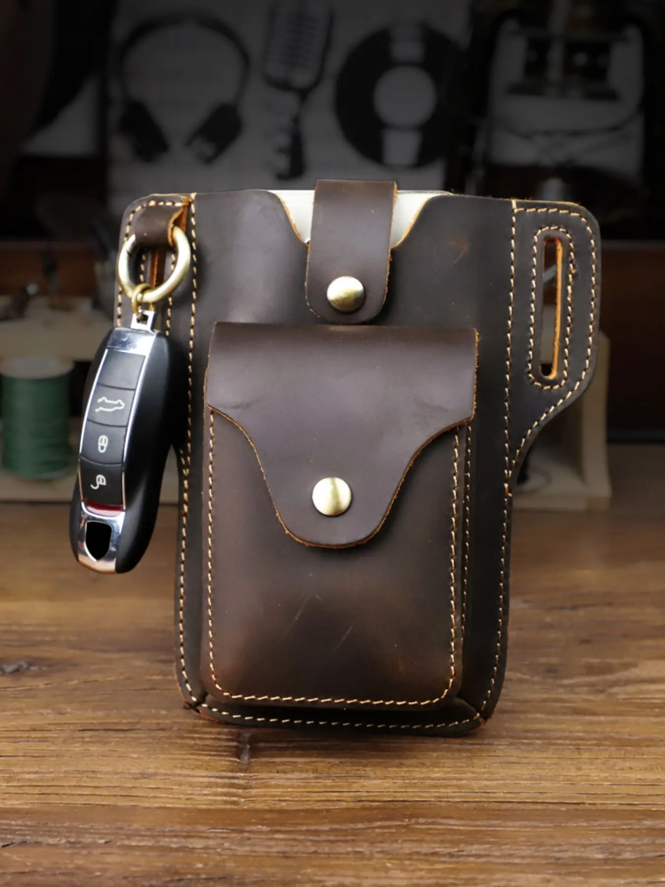 Vintage Genuine Leather Waist Bag Cellphone Loop Holster Mens Belt Bag Phone Pouch Wallet Phone Case Casual Bum Bag Leather Fanny Pack Waist Packs