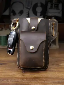 Vintage Genuine Leather Waist Bag Cellphone Loop Holster Mens Belt Bag Phone Pouch Wallet Phone Case