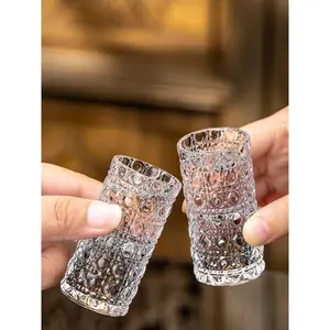 6-Piece Mini Retro Pattern Glass Cup Set, Bohemian Style Elegant Design, Ideal for Whiskey Vodka Cocktails, Couple Gift, Father's Day Present, Stylish Glass Cups