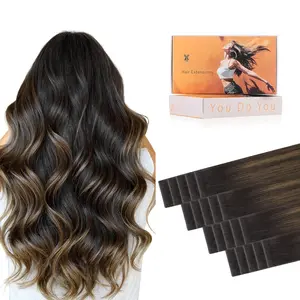 Genius Tape in Extensions Human Hair, Balayage Dark Brown to Chestnut Brown 18 Inch 50g 20 count, Seamless Invisible Edge Tape in Extensions  Straight
