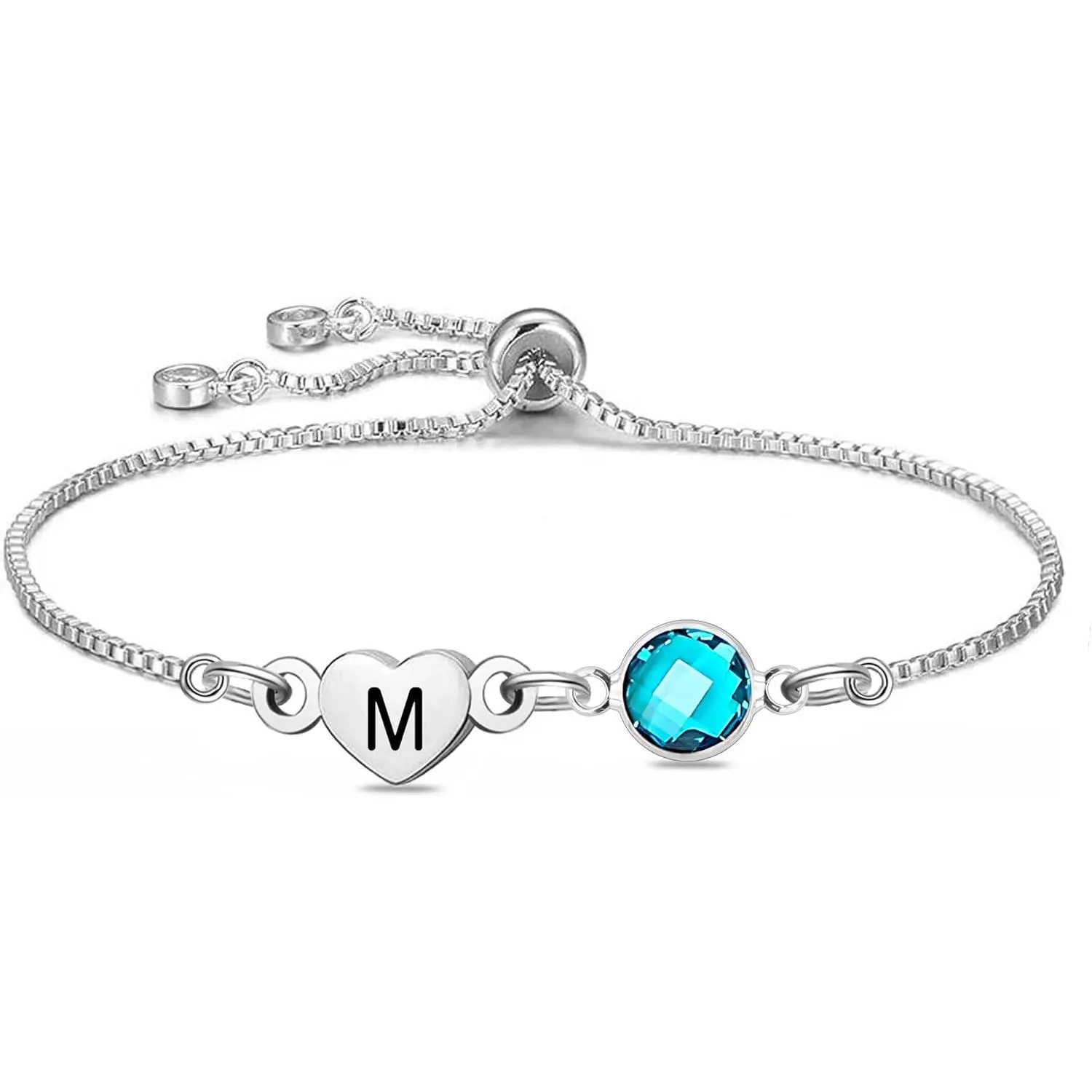 Silver Plated Link Bracelet for Women, Minimalist 'Sister' Heart Initial Charm with Pink Crystal Accent, Adjustable Size - Birthday Gift for Sister, Friend, S, Sparkle Accent