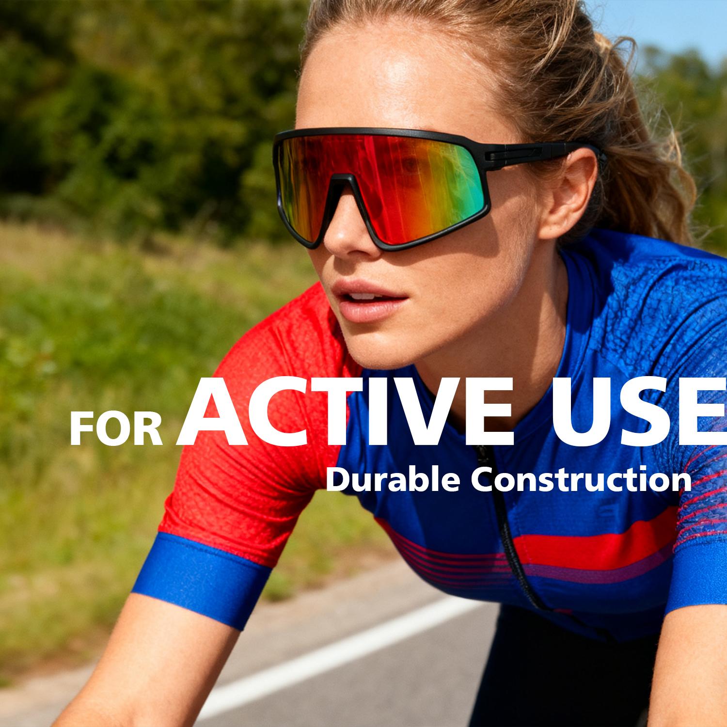 Red Mirrored Cycling Sunglasses for Men Women, Oversized PC Frame & Lens, 150mm Wide Shield Sports Glasses, UV Protection