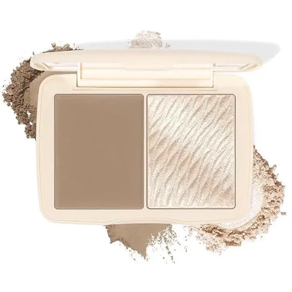 2-in-1 Contour & Highlighter Palette - Matte & Shimmer Face Makeup Duo, Highly Pigmented & Blendable Cheek Pallet, Long Lasting Sculpting Powder with Mirror 01 Soft Taupe (Natural Sculpt)