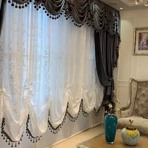 NEW 2pcs European Style Thickening Luxury Villa Finished Shading Flannel Living Room Dining Room Sunshade Pure Color Curtain (No Valance)