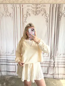 Lace-trimmed Sweatshirt And Skirt Set
