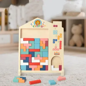 Wooden Blocks Puzzle Brain Teasers Toy Tangram Jigsaw Intelligence Colorful 3D Russian Blocks Game STEM Montessori Educational Gift for Kids