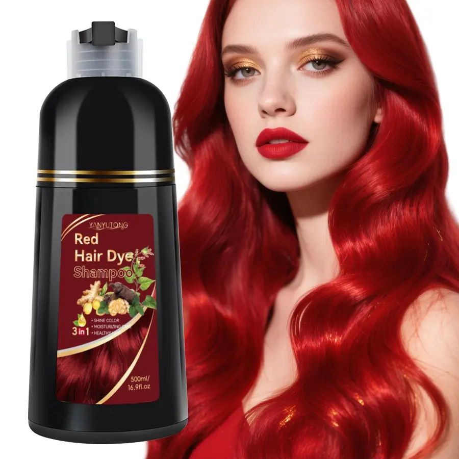 1pcs 500ml red hair dye shampoo, hair dye, Hair Dyeing, Hair Coloring, shampoo and hair care three in one, Hair Products, easy to use, gentle and non irritating herbal extract, red hair, more shiny, making hair look healthier