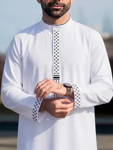 Islamic Traditional Men's Stand Collar Embroidered Robe, Classic Loose-Fit H-Type, Perfect for Eid Al-Adha & Gift Giving