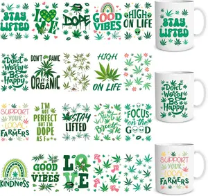 UV DTF Cup Wrap - 20 Sheets Weed UV DTF Cup Wraps for 16 oz Mushroom Uvdtf Cup Wraps Personalized UV DTF Decals Waterproof UV DTF Wraps for Glass Cups Wood Crafts