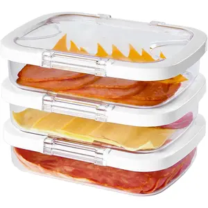 Duo Loc Deli Meat Containers for Fridge with Airtight Lids, Stackable Refrigerator Organizer for Lunch Meat Storage Sandwich Ham Cheese Salami Sliced Turkey, Clear Tritan Box (Cold Cuts 3pk)