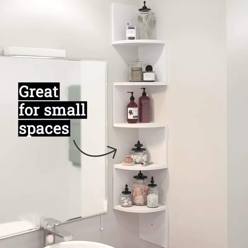 5-Tier Floating Corner Shelves, Wall Organizer Storage, Easy-to-Assemble Wall Mount Shelves for Bedrooms, Bathroom, Kitchen, Offices, and Living Rooms( Decorative