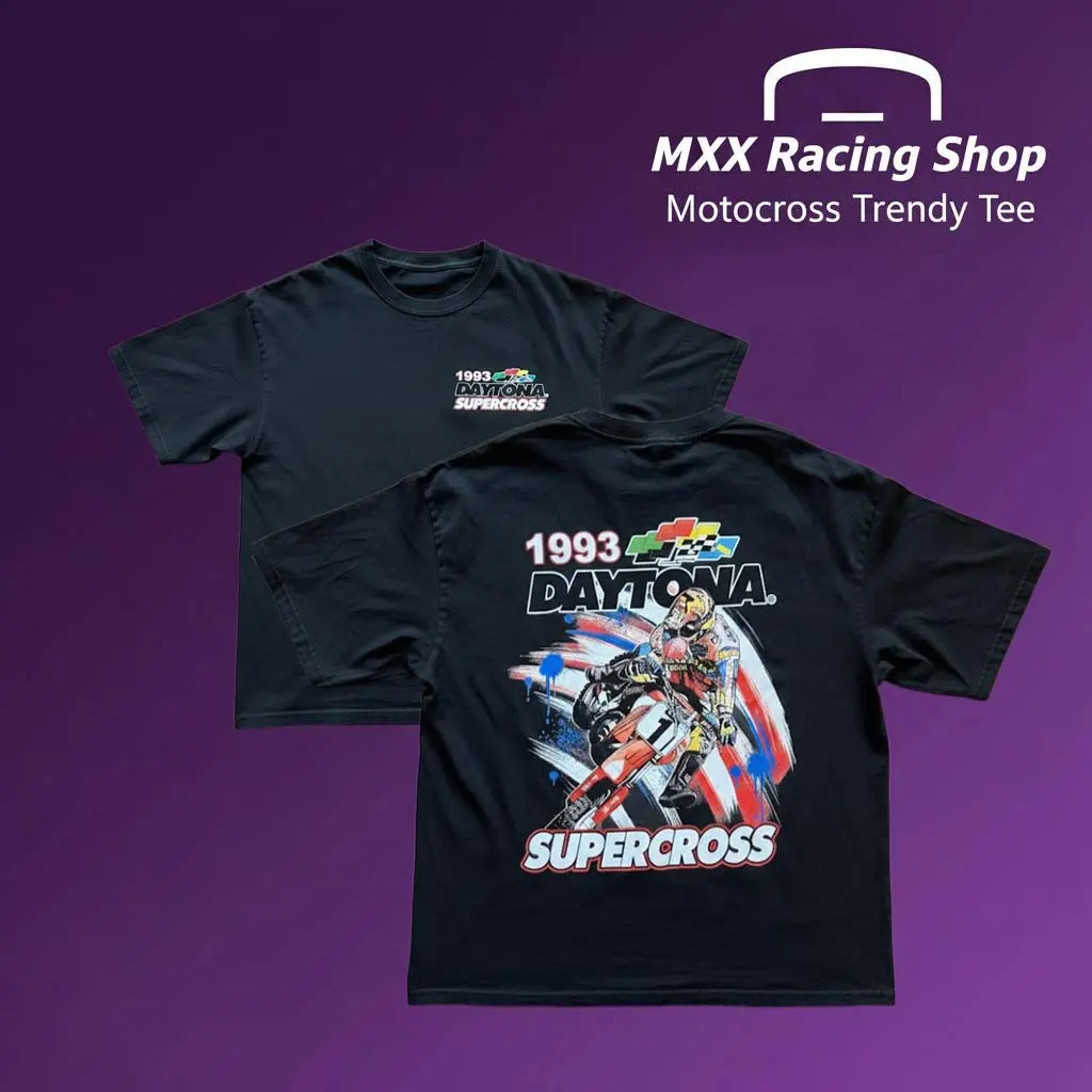 トップス 90s avex trax SUPER EUROBEAT shirt 1993 93 Daytona Supercross Shirt, Vintage Motocross Menswear T-Shirt