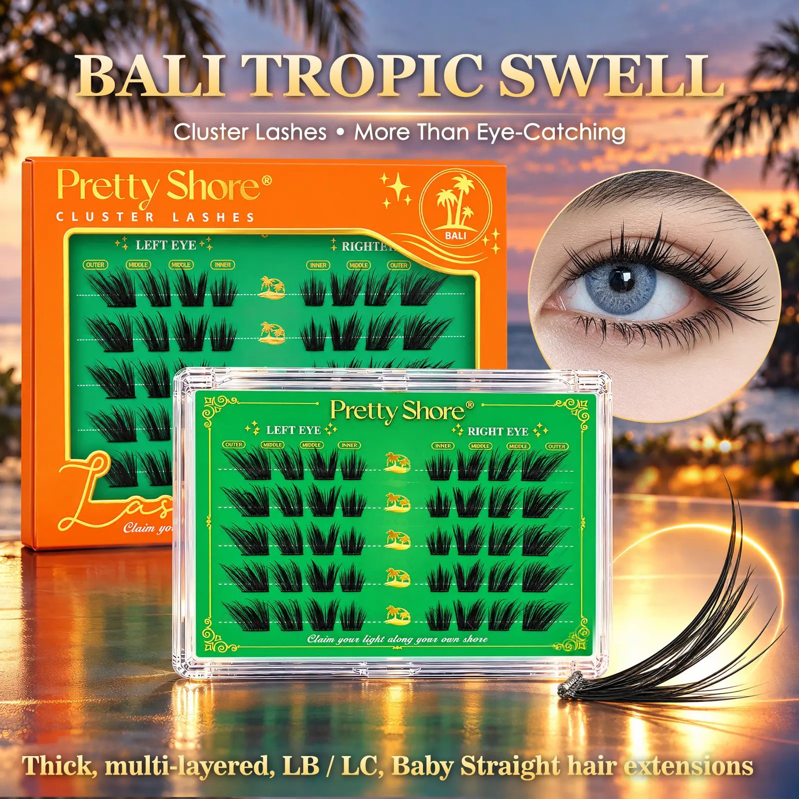 PrettyShore Bali 6D Self-Adhesive Fluffy Cluster Lashes Makeup Products - LC/LB Curl Extension Set, 12-18mm Mixed Individual Lashes, Soft Thin Band, Waterproof, Long-Lasting