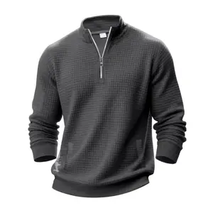Men’s casual loose-fit half-zip stand-collar sweatshirt, long-sleeve top for spring and fall, plain thick fabric design for everyday wear