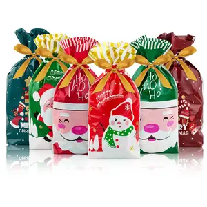 60 PCS Christmas Candy Bag with Drawstring Closure, Plastic Gift Bags for Treats, Goodies, and Party Favors