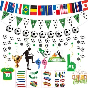 Soccer Party Fan Kit 2026 | Football World Cup Decorations Set with Flags, Pennants, Tattoos, Whistles & Hanging Swirls for Game Day