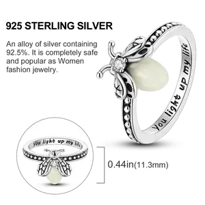 MEILI Nature Animal Theme Ring - S925 silver-plated Firefly Ring, an elegant and gorgeous fluorescent design, is the perfect gift for girls and women, and the best gift for nature
