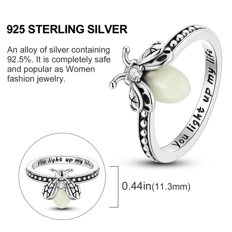 MEILI Nature Animal Theme Ring - S925 silver-plated Firefly Ring, an elegant and gorgeous fluorescent design, is the perfect gift for girls and women, and the best gift for nature