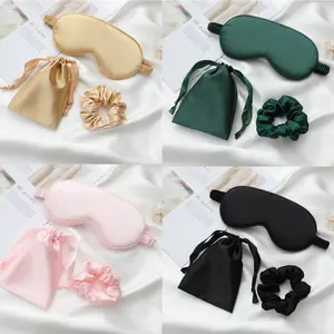 Silk Sleeping Eye Mask Set, Breathable Light Blocking Sleep Aid, Home Comfort Fatigue Relief, Includes Hair Tie & Bag, Ideal for Travel & Daily Use