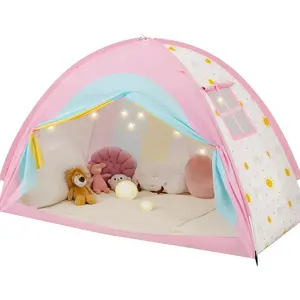 Twin Bed Tent for Kids Twin Size Bed Canopy with Star Lights Privacy Blackout Sleeping Tents Indoor Breathable Portable Bunk Bed Tent for Girls Rainbow