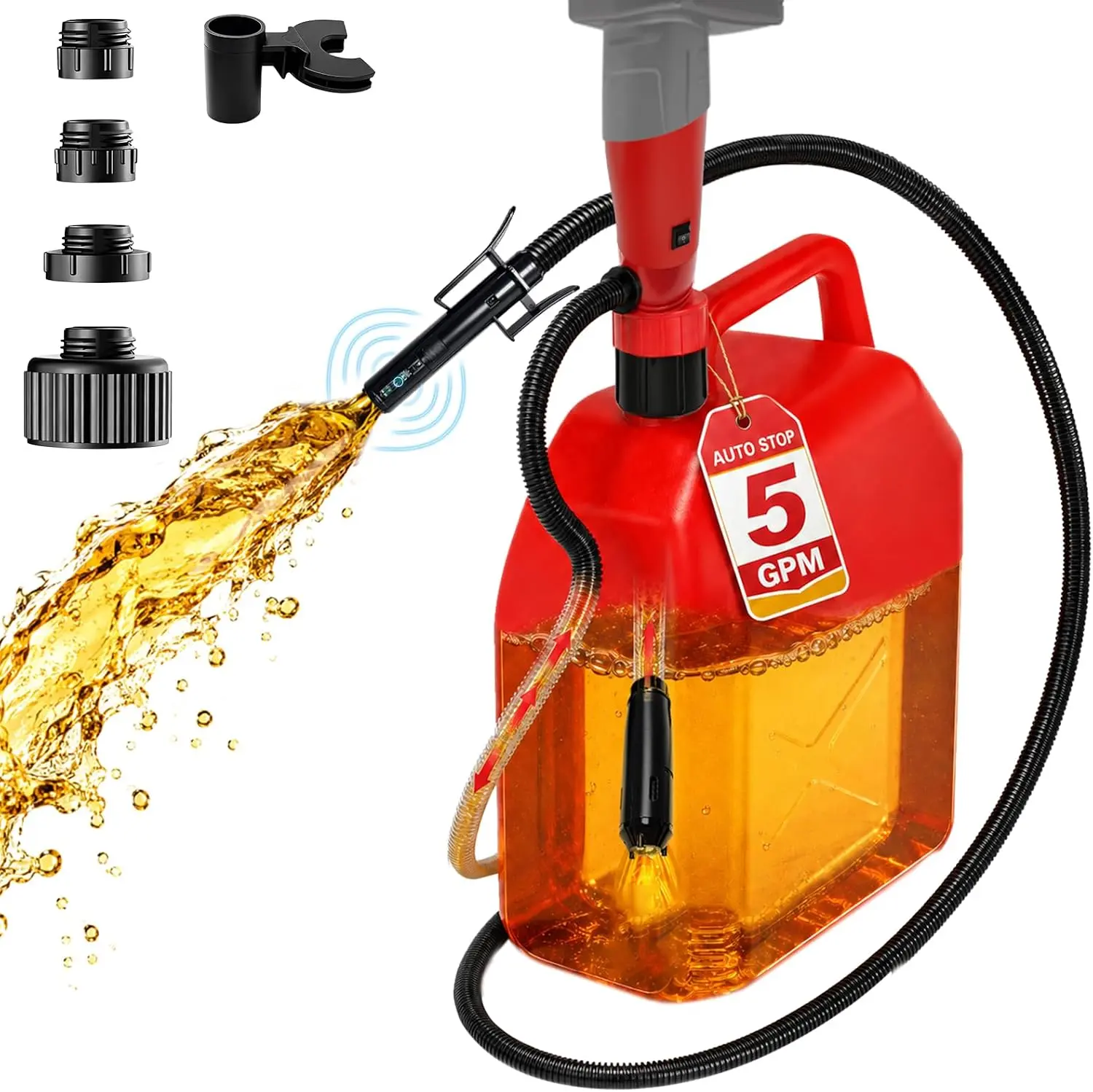 5GPM Cordless Fuel Transfer Pump for Milwaukee M12 Battery, Auto-Stop Siphon Pump with 5 Hose Clips, Liquid Level Sensor, Portable Electric Gas Diesel Pump for Car ATV RV Boat