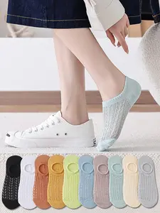 Women's 10 Pairs Solid Ankle Socks, Summer No Show Invisible Socks, Casual Low Cut Crew Socks, Summer Comfy Breathable Thin Socks, Breathable Fabric Socks, Socks Set