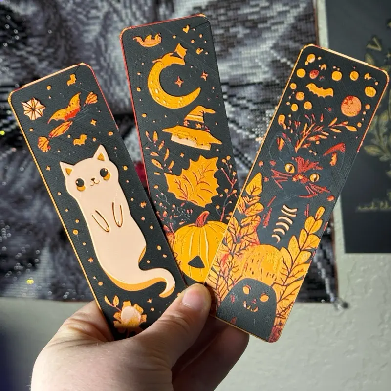 Witches Familiars Bookmarks Set of 3 - Halloween Themed Cat & Pumpkin Designs for Book Lovers