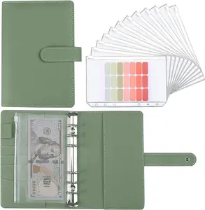 Money Saving Binder, Savings Challenges Book with for Cash Envelopes, 12pcs Zipper Envelopes A6 Budget Binder, Budget Planner for Managing Budgets and Saving Money -(Green-7.4IN)