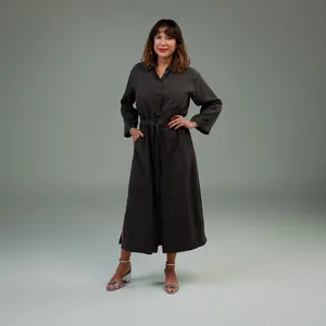 Long Sleeve Utility Shirt Dress Charcoal