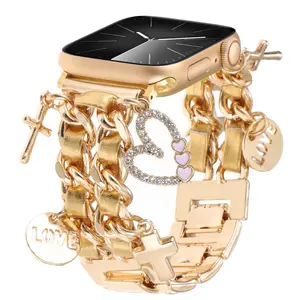 Stylish Metal Bands for Women Compatible for Apple Watch Band 38mm 40mm 41mm 42mm (S10) Adjustable Unique Charms Metal Strap Chain Bracelet for iWatch Series 10/9/8/7/6/5/4/3/2/1/SE