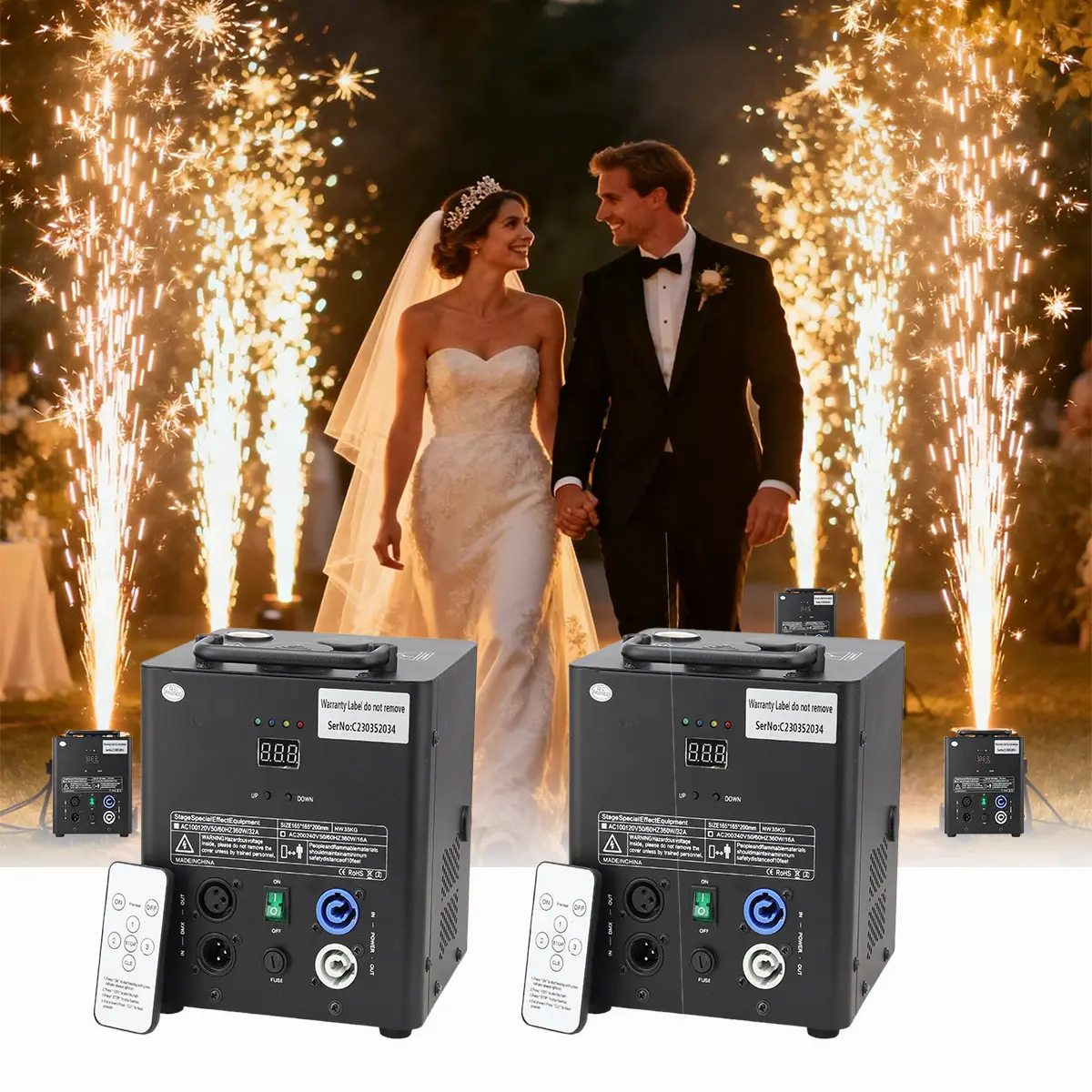 2PCS 650W Cold Spark Machine with 6×200g Powders, 3-5m Adjustable Spark Height, DMX & Remote Control for Wedding Party DJ Performance Events festive gift