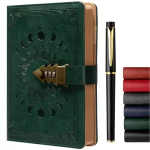 A5 Moon & Sun Pattern Lockable Journal, 1 Count Refillable Writing Notebook with Lock, Diary for Women & Men, Office Stationery & Supplies, Travel Diary Notebook