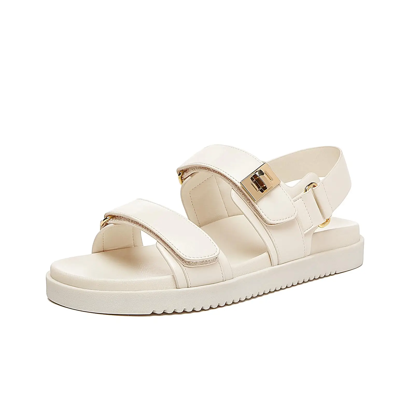 Women's Flat Sandals Comfort Adjustable Double Strap Slip on Leather Footbed Sandals Footwear Girl Summer Walking Shoes Outdoorfun Parent