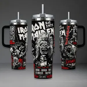Iron Maiden World Tour Tumbler, Legacy of the Beast 40oz Cup with Handle, The Trooper Heavy Metal 20oz Stainless Steel Travel Mug, Rock Music Fan Gift, Iron Maiden Inspired Insulated Tumbler Featuring Epic Red & Black Design.