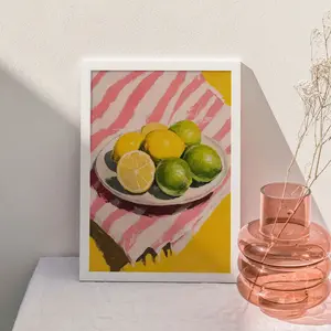 Vibrant Lemon Striped Art Print, Danish Soft Canvas Poster, Modern Wall Decor for Kitchen Living Room Bedroom, Unframed