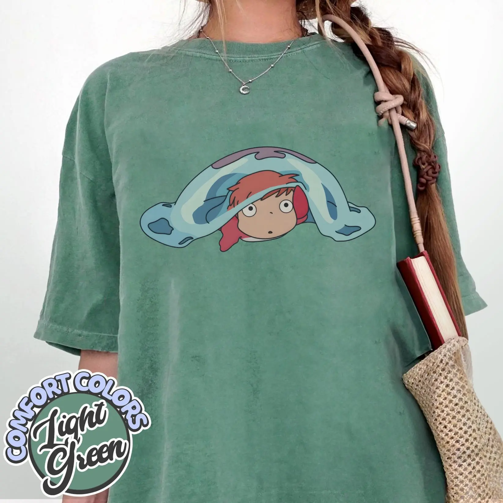 Comfort Colors Cute Ponyo Studio Ghibli Shirt, Ponyo Anime Shirt, Comfortable Unisex T-shirt, Vintage Letter Print Casual Tee