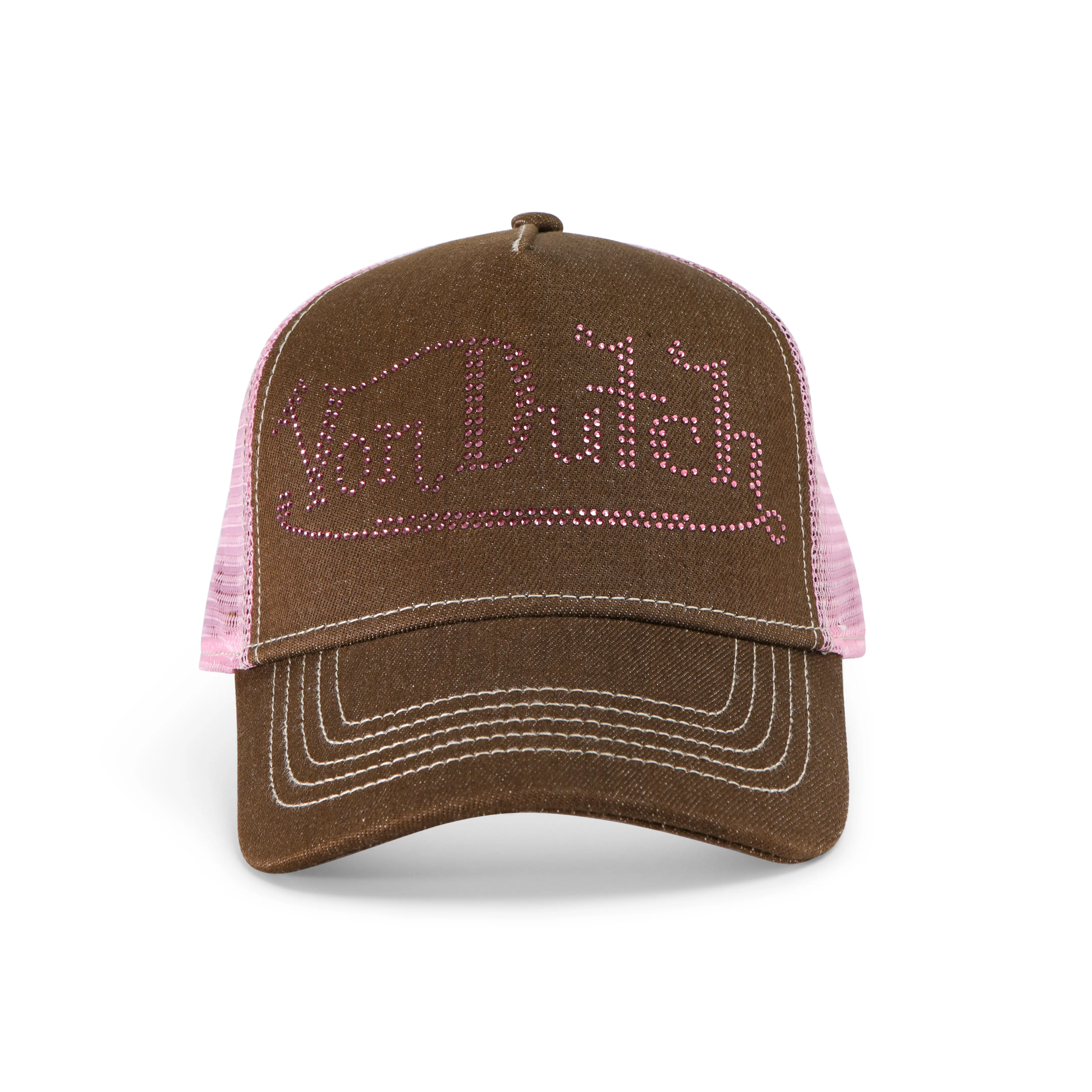 Von Dutch Rhinestone Trucker – Brown with Pink Rhi