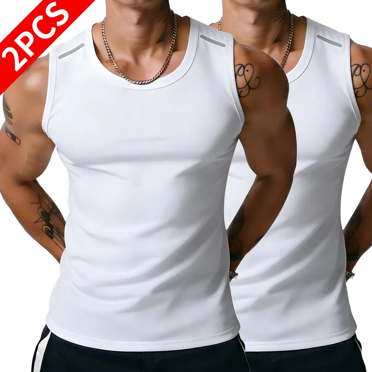 2PCS Men’s Wide-Strap Reflective Striped Vest, High-Stretch Breathable Muscle Tank Top, Heavyweight Drapey Fit Gym and Casual Sleeveless Shirt 2PCS Men’s Wide-Strap Reflective Striped Vest, High-Stretch Breathable Muscle Tank Top, Heavyweight Drapey Fit Gym and Casual Sleeveless Shirt