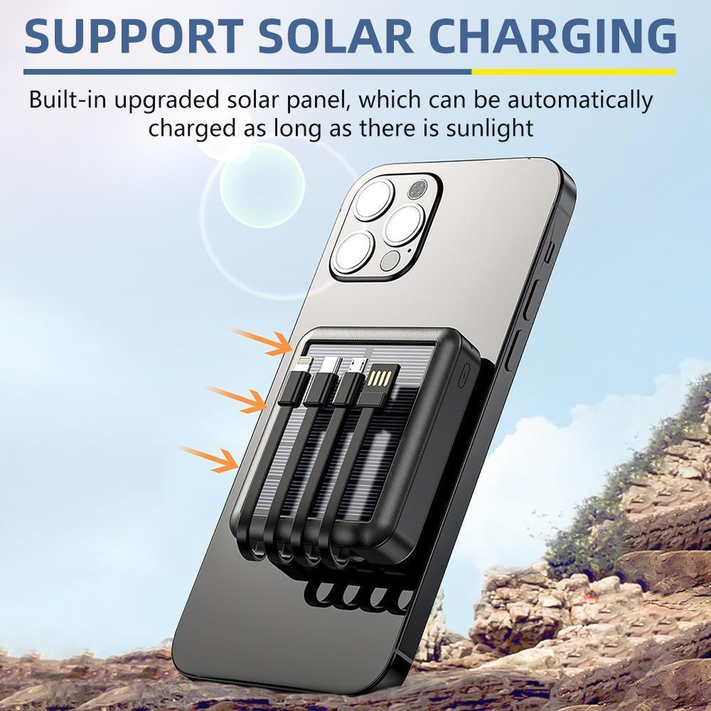 2-in-1 Solar Power Bank,20000mAh Large Capacity Comes with 4-wire Compact Power Bank  LED Flash Light