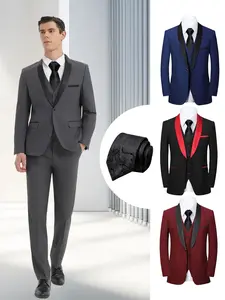 Four piece men's boutique set: suit jacket+vest+pants+black tie, British style, smooth lines, paired with black tie to highlight figure, the best gift for men, suitable for business, banquets, weddings and other events