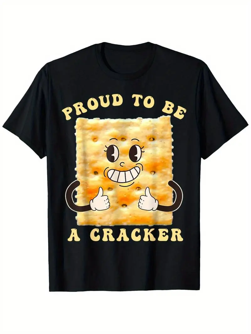 Men's Cotton Short-Sleeve Crew Neck Classic Fitted Tee - Breathable Menswear Top with 'Proud to be a Cracker' Funny Graphic, Shortsleeve, Casual