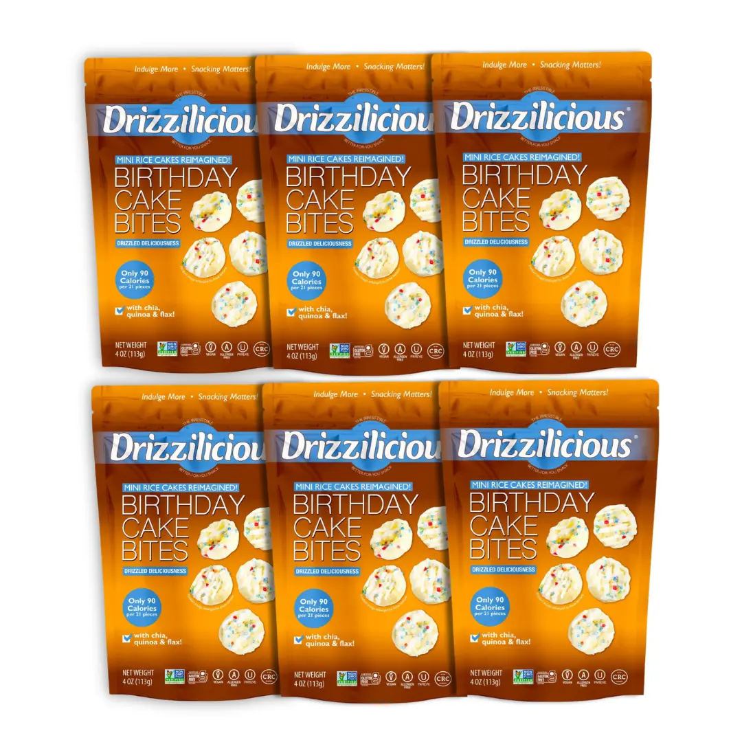 6 Pack - Drizzilicious Birthday Cake Mini Rice Cakes 4 oz