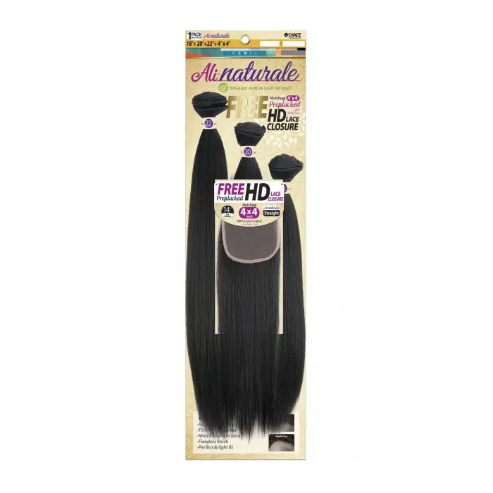 Chade Fashion Ali Naturale Human Hair Blended HD 4X4 Closure 18"-22" - Straight