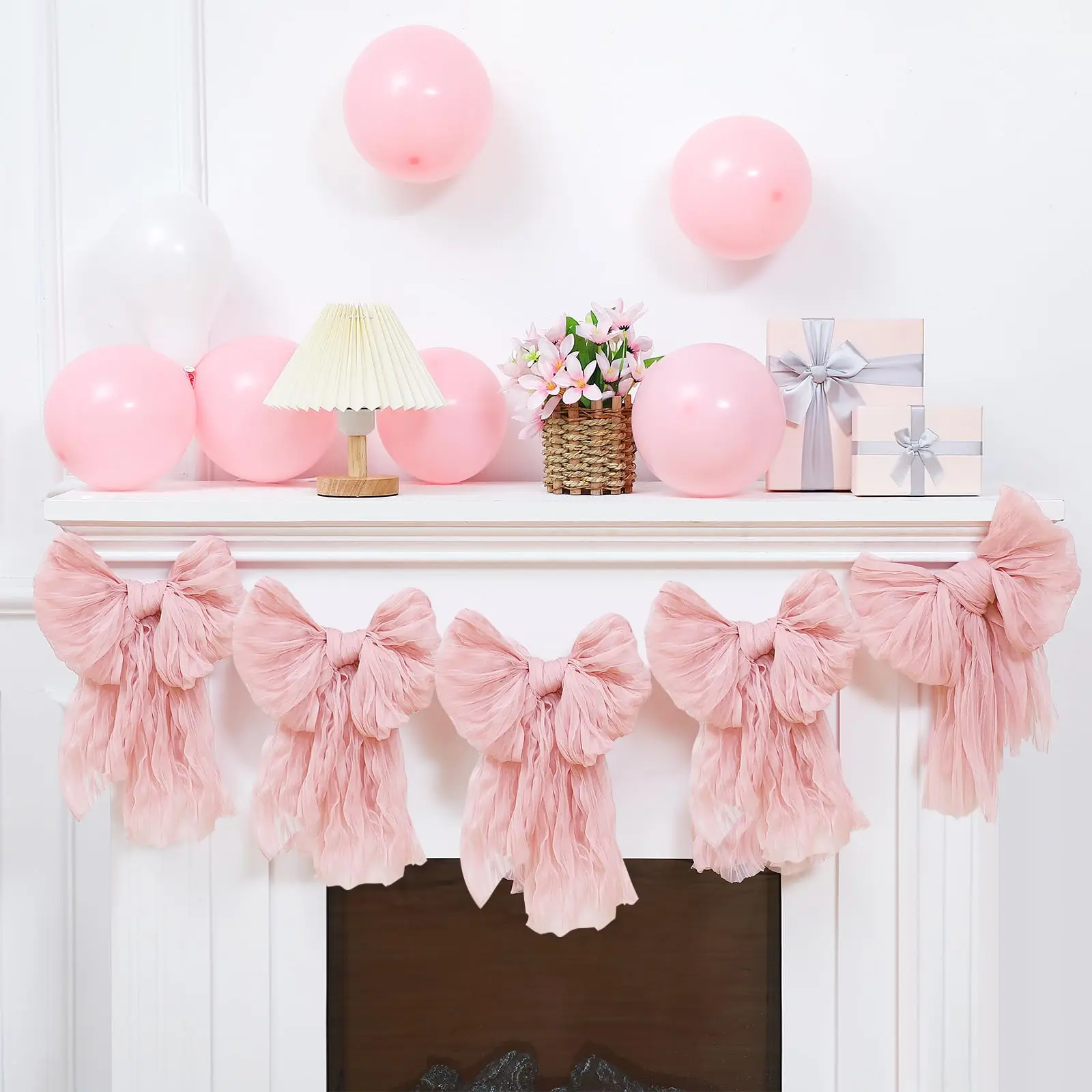 1 PC Gauze Pink Bow Garland Banner